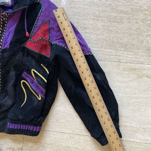 Vintage Mesa Ridge Jacket Abstract Artist Leather Suede Black Purple Full Zip S - Picture 5 of 12